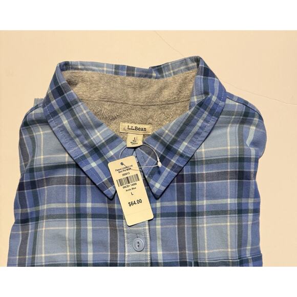 NWT - LL Bean Women’s Medium Fleece Lined Flannel Shirt Blue Button Front 285013 - Picture 9 of 10
